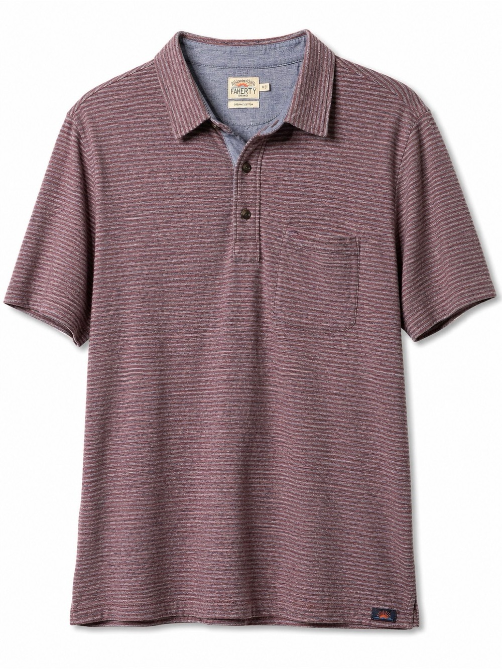 Faherty Striped Organic Cotton Polo Shirt Blue Burgundy Men’s Medium